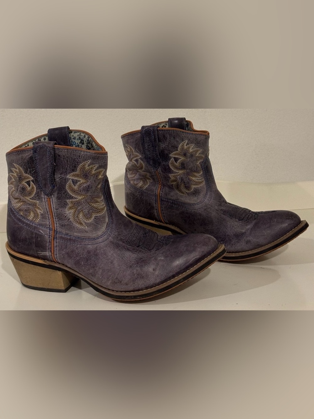 Women’s Purple Embroidered Cowboy Ankle Boots